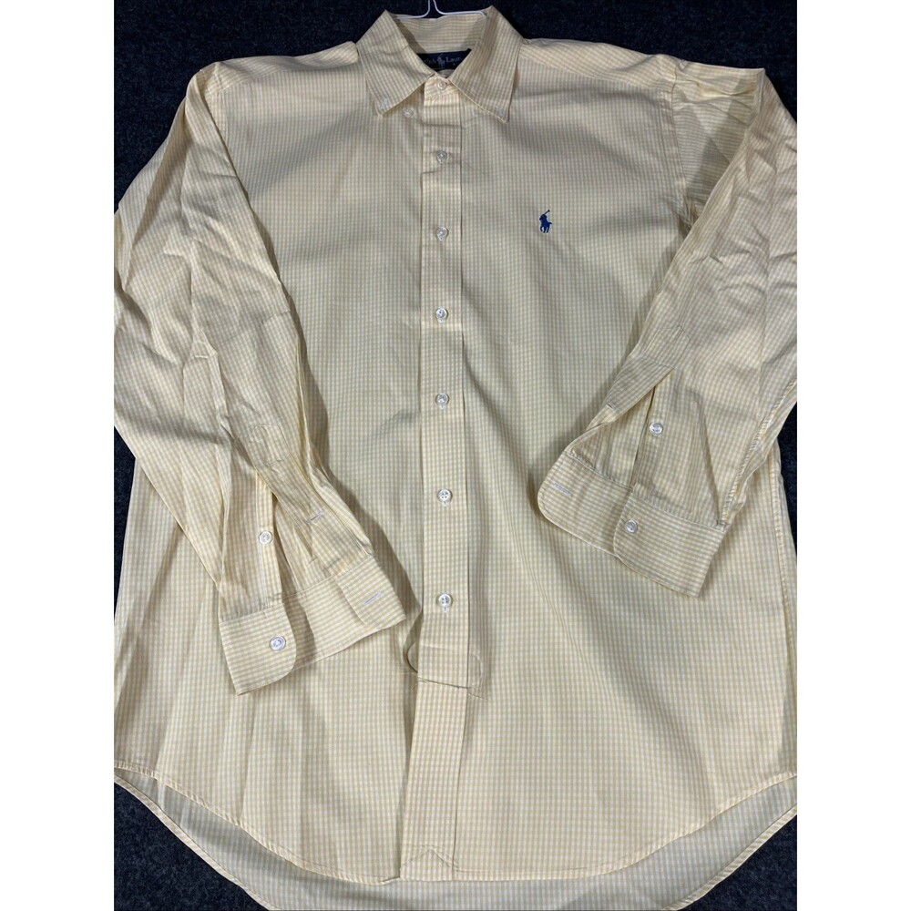VTG Polo Ralph Lauren Blake Shirt Mens S Yellow White Stripe BD Cotton 90s Pony